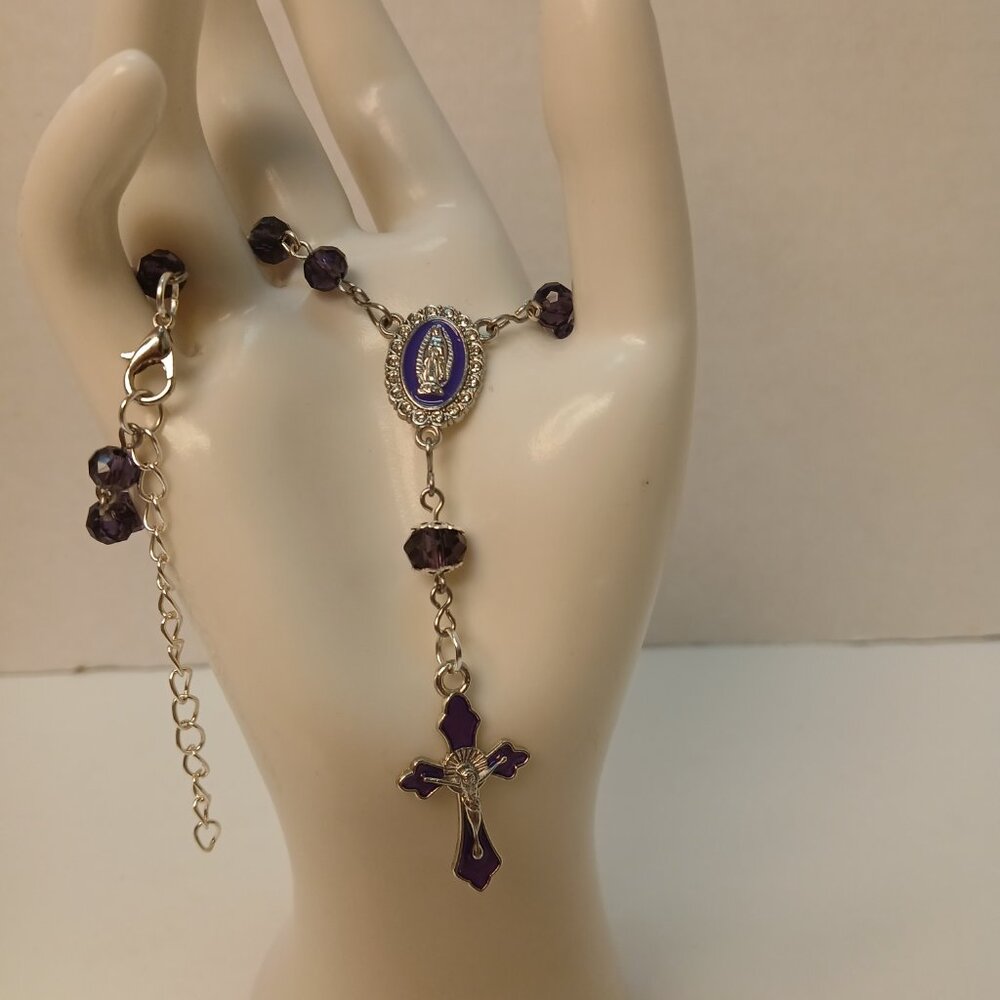 Purple Crystal and Enamel - Rosary for Rearview Mirror - Mini Rosary